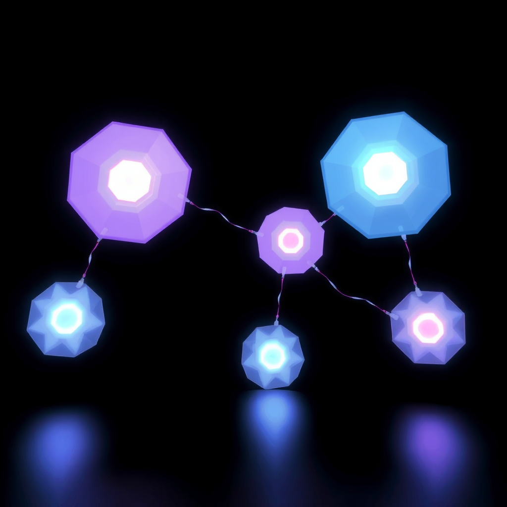 Autonomous AI agents connected by luminous data threads