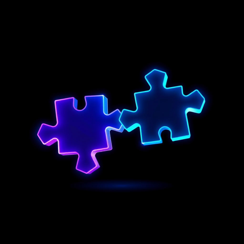 Glowing puzzle pieces representing software integrations